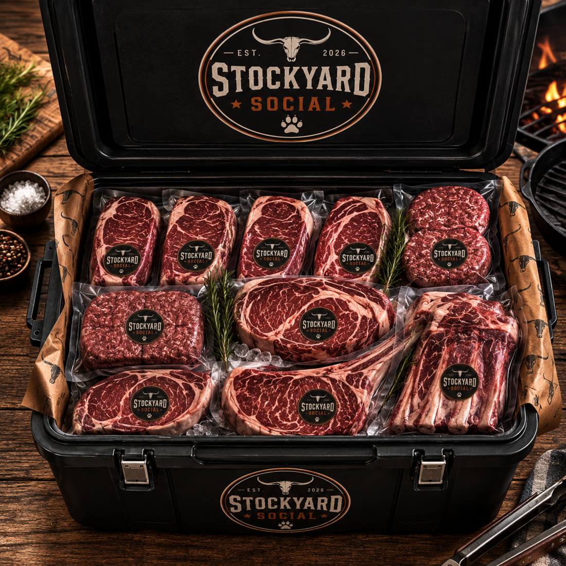 Stockyard Steaks cooler with premium grilling cuts