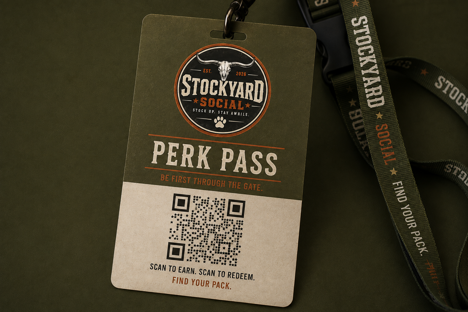Stockyard Social Perk Pass with a scannable website QR code