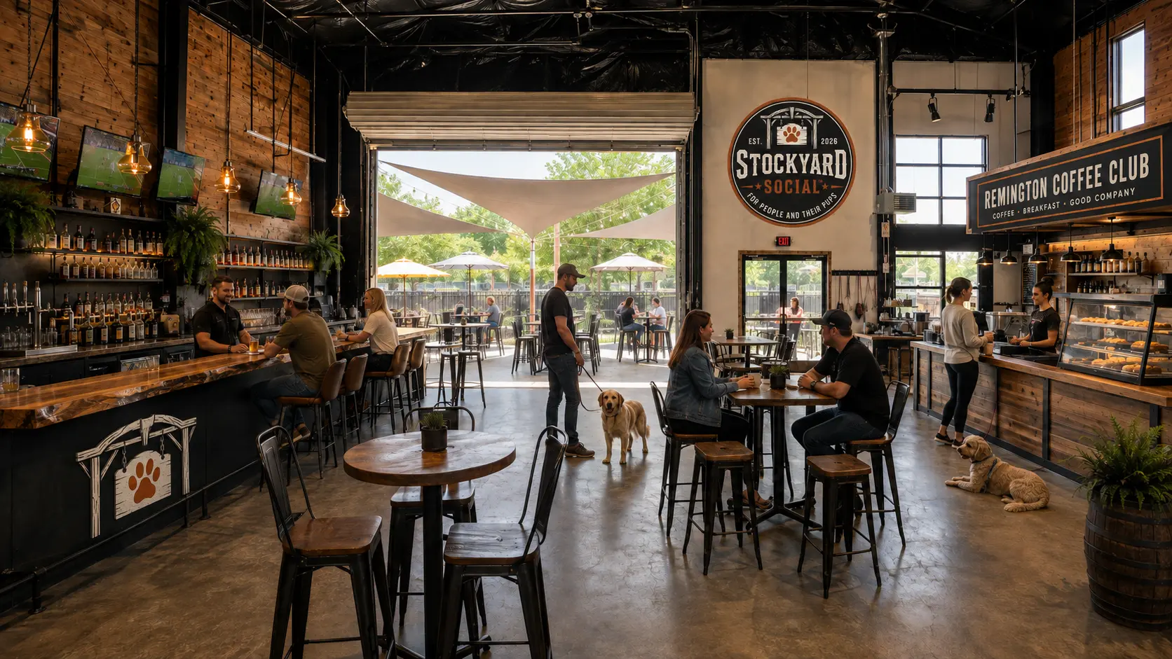 Concept of people and dogs gathering inside Remington Coffee Club