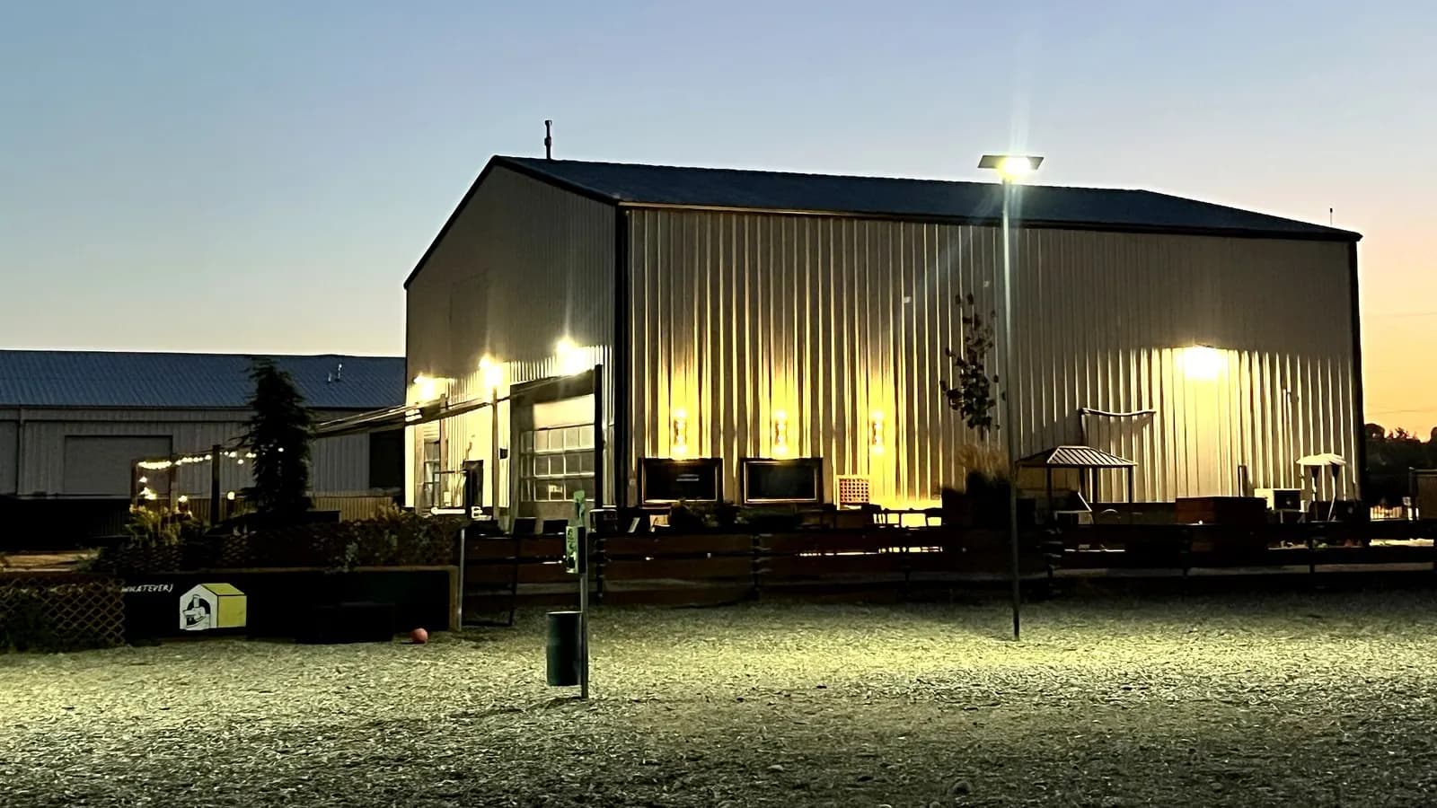 The Clubhouse building at dusk