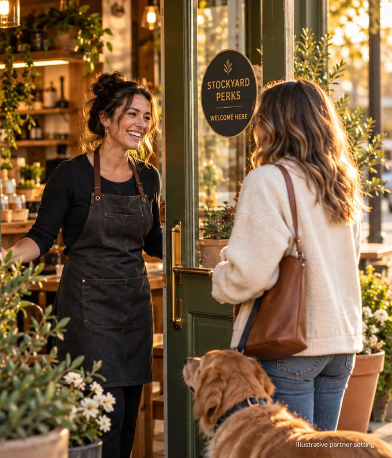 A member welcomed at a Perk Partner's door